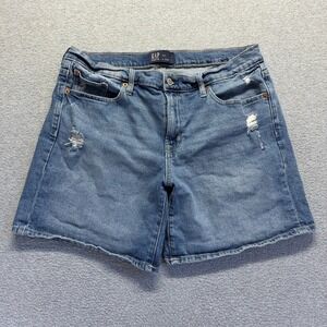 Gap Shorts Womens Blue Boyfriend Medium Wash Mid Rise Distressed Denim